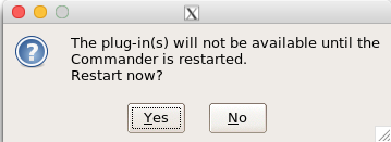 Figure 34. After clicking OK (Fig. 33), click Yes to restart Rcmdr. The plugin will then be available.