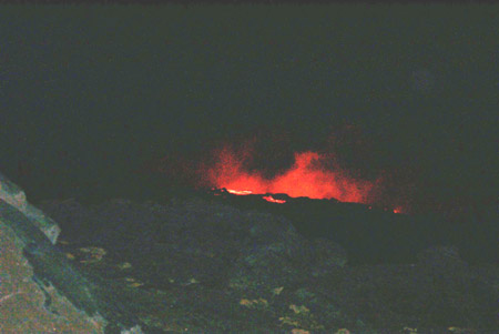 Figure 1. View of Kamokuna Lava Bench, eruption of Pu`u `O`o, Kilauea, November 1998. Photo by S. Dohm.