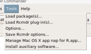Figure 8. Screenshot Rcmdr Tools popup menu, macOS 10.15.6