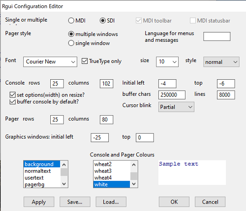 Figure 7. Screenshot of GUI preferences settings after changing from default MDI to SDI, win10