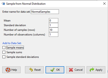 Rcmdr menu: sample from normal distribution