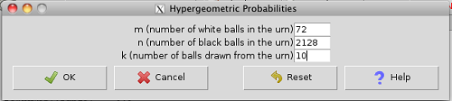 Rcmdr menu get hypergeometric probability