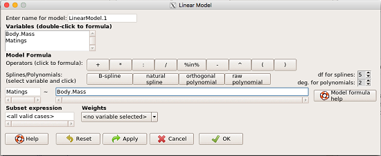 Screenshot rcmdr linear model menu