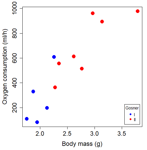 Oxygen consumption of tadpoles by body weight