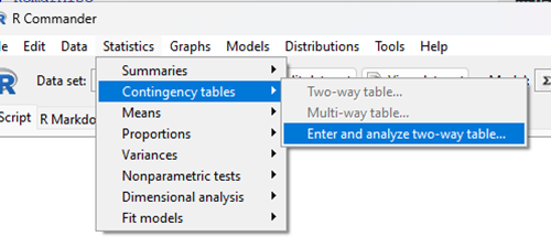 Screenshot Rcmdr Contingency table