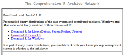 Screenshot of portion of base R download page.